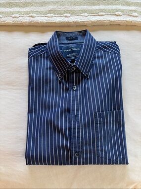 Indian Terrain Navy Blue Pinstripe Men's Button-Down Shirt
